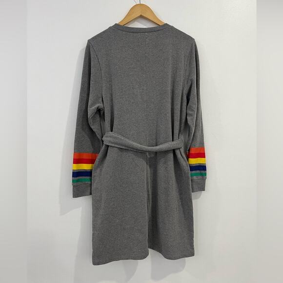 Torrid Gray Cozy Fleece Shift Dress with Rainbow Cuffed Sleeves Tie Waist 1X - Picture 9 of 9